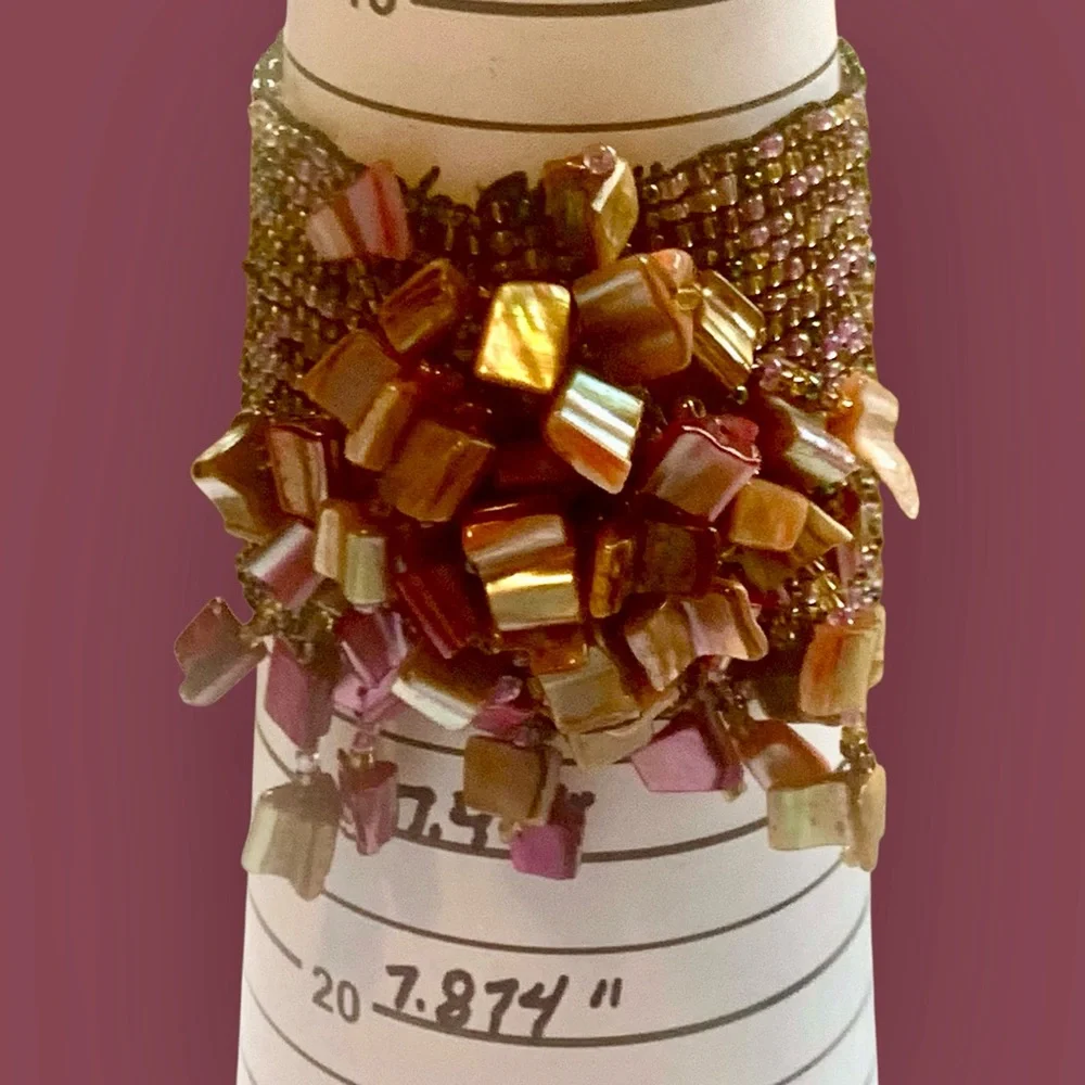 Beaded Bracelet - Pinkish, purplish and Goldish Abalone chips